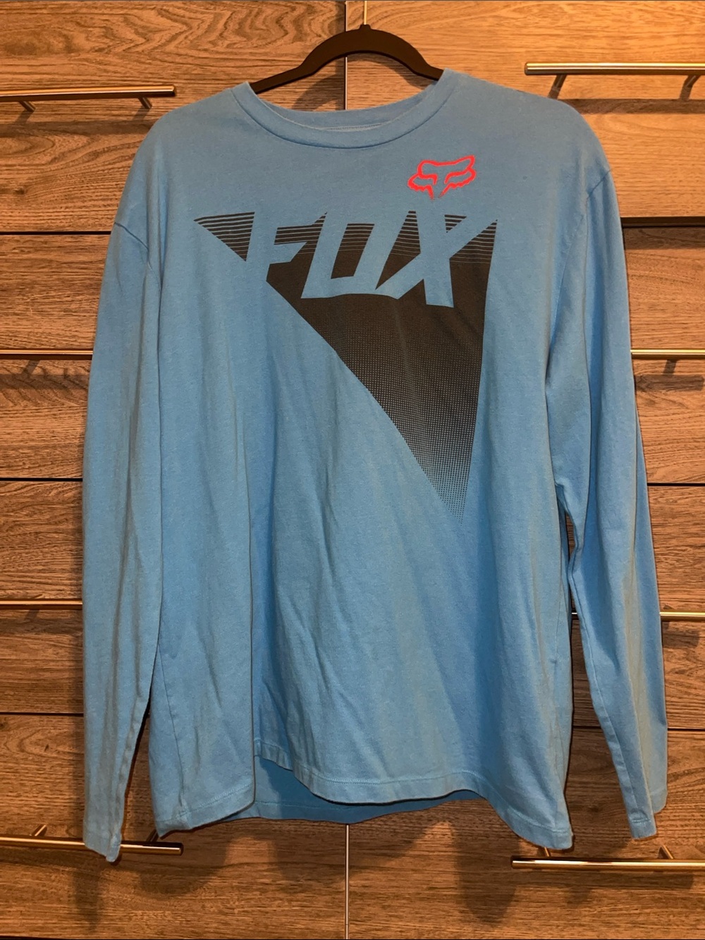 Fox Light Blue Long Sleeve Graphic Tee with Black Logo